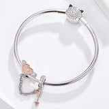 S925 Sterling Silver  White Gold Plated & Rose Gold Plated Zircon Love at One Arrow Safety Chains Charms