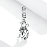 925 Sterling Silver Egyptian Style Cat Animal Dangles Charm for Original Snake Silver Bracelet & Necklace Jewelry
