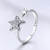 S925 Sterling Silver Ocean Star Ring Oxidized Cubic Zirconia Ring