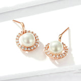 Elegant Pearl Stud Earrings for Women Rose Gold Color Pearl Wedding Statement Jewelry Bijoux New Fashion Brincos