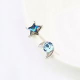 Korean Version Of 925 Sterling Silver Blue Crystal Earrings Female Personality Temperament Mini Stars Moon Earrings