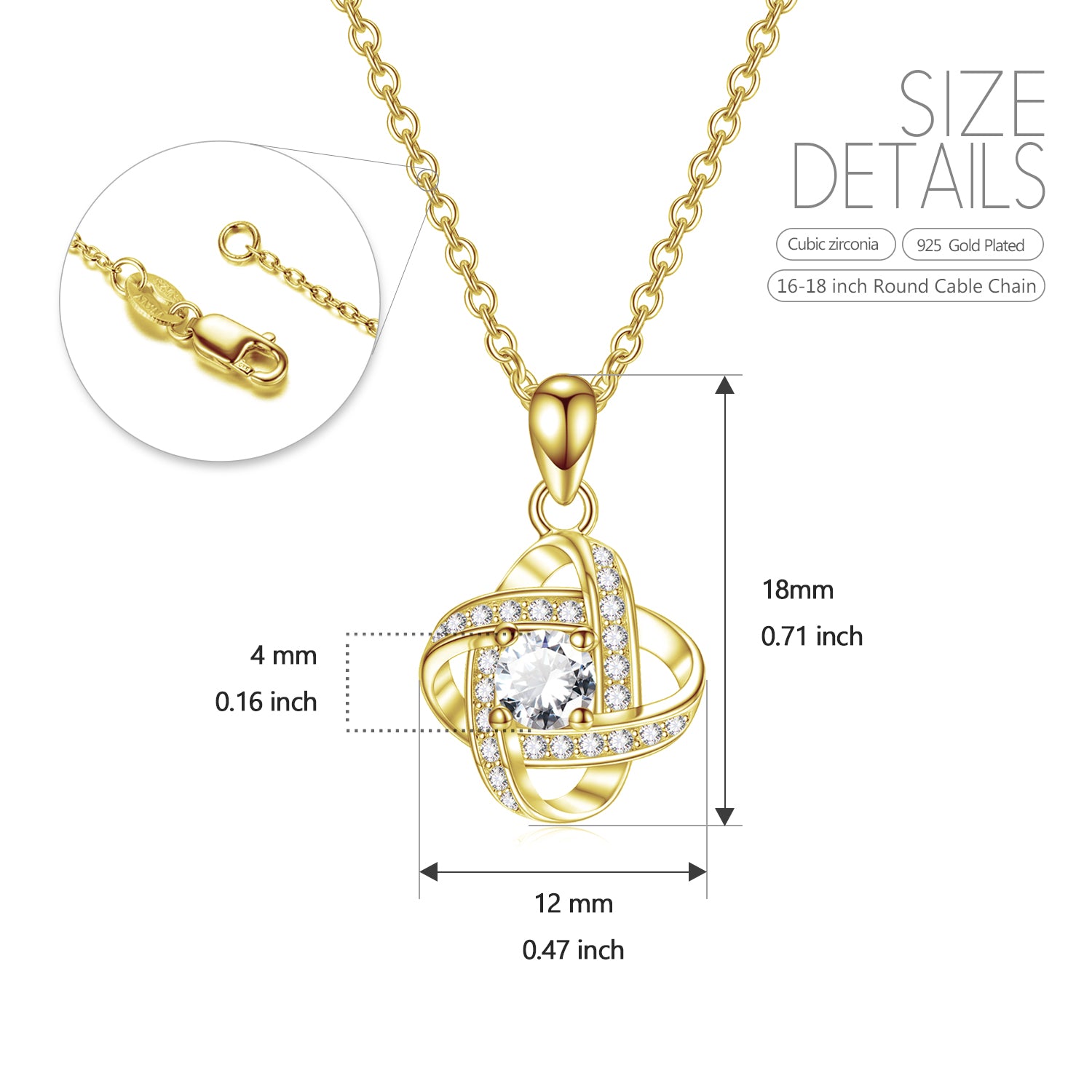 Forever Love Knot Necklace Yellow Gold Plating Cubic Zirconia Simple Necklace