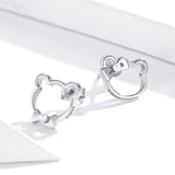925 Sterling Silver Cute Bear with Bowknot Stud Earrings Precious Jewelry For Women