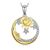 Moon Sun Silver Pendant Necklace 