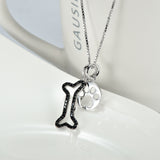 Bone With Black Gemstone And Cute Claw Shape 925 Sterling Silver Pendant Necklace