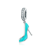 Silver Enamel Blue High heels dangles Charm