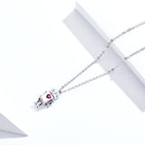 S925 Sterling Silver Love Robot Pendant Necklace White Gold Plated Zircon Necklace