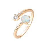 14K Gold Plated Adjustable Opal And Cubic Zirconia CZ Ring