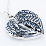 Antique Wing Jewelry Oxidized Angel Wing Heart Photo Locket Pendant Necklace