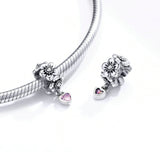 925 Sterling Silver Vintage Flower Heart Pendant Charm fit DIY Bracelet Precious Jewelry For Women