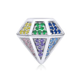 925 Sterling Silver Shining Full Rainbow Diamond-shape Charm Fit DIY Bracelet Fashion Jewelry For Women