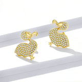 Protect Animal Raphus Cacullatus Gold Color Stud Earrings for Women 925 Sterling Silver Fine Jewelry Zircon Bijoux