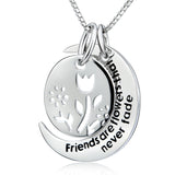 "Friend Are Flowers That Never Fade" Carved Necklace Best Friend Series Pendant Necklace