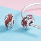 925 Sterling Silver Rose Flower European Glass Beads Fit Charm Jewelry Accessories