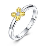 Yellow gold-plated crystal zircon flower ring S925 sterling silver sweet for women