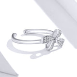 Genuine 925 Sterling Silver Rowknot Free Size Open Adjustable Finger Rings for Women Statement Wedding Jewelry