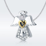 S925 Sterling Silver White Gold Plated &Gold Plated Zircon Guardian Angel Charms