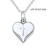 Sterling Silver Heart Cremation Urn Necklace Ash Jewelry Memorial Keepsake Cross Pendant Forever in my heart CZ Necklaces
