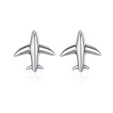  Silver Airplane Stud Earrings