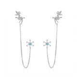 S925 Sterling silver Fairy Dangle Drop Stud Earring Chain Cuffs Earring for Women