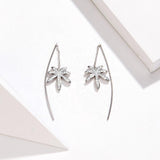 Silver Tropical Leaves ear line Dangle Earrings