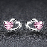 925 Sterling Silver Pink Zircon Heart Stud Earrings