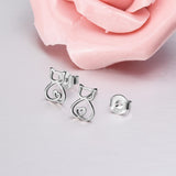 S925 Sterling Silver Cat Stud Earrings Animal  Jewelry Set For Women