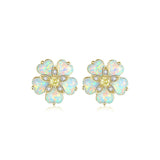 Flower Opal Earrings Stud,Gold Plated or Rhodium Plated Hypoallergenic Earrings for Women Opal Jewelry Gemstone Stud Earrings 12mm-15mm