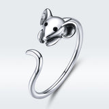 S925 sterling silver oxidized ring cute mouse ring