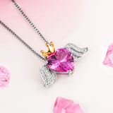 925 Sterling silver red zircon heart pendant chain gold color crown necklace with wing for Women Fashion Jewelry gift