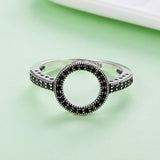 S925 sterling silver circle ring oxidized zircon ring