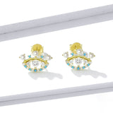 Blue Eye Pearl Stud Earrings Sterling Silver 925 Pearl Elegant Wedding Statement Gold Color Fashion Jewelry