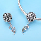 S925 Sterling Silver White Gold Plated Flower and Leaf Charms