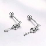 Exquisite 100% 925 Sterling Silver Heart Key Small Stud Earrings for Women Wedding Engagement Silver Jewelry Gift