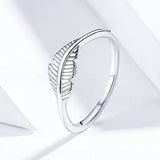 S925 Sterling Silver Feather Ring Oxidized Zircon Ring