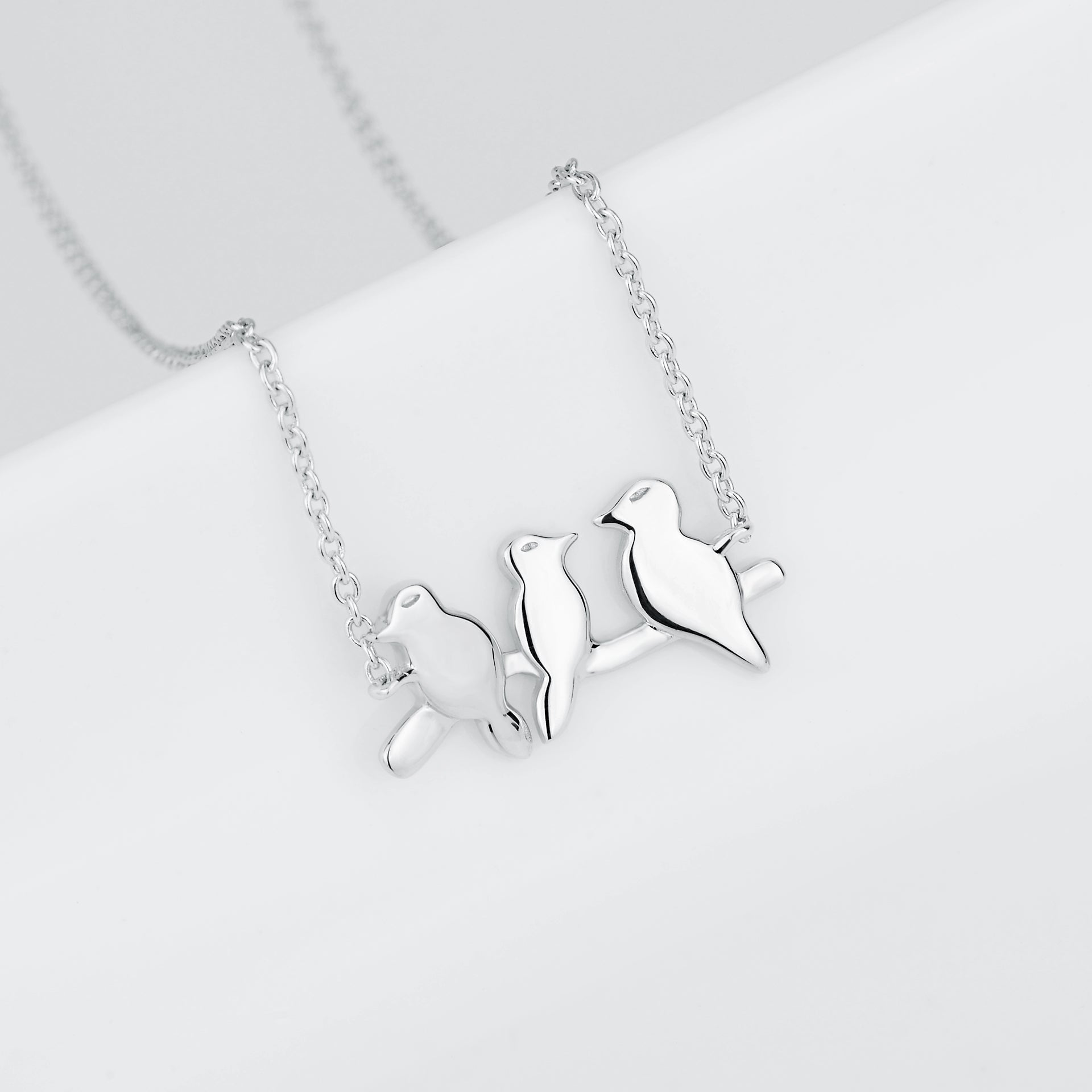 Three Birds Necklace Cute Birds Engraved Stand On Tree Necklace