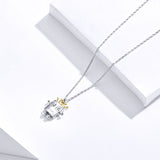 S925 Sterling Silver Crown Robot Pendant Necklace White and Gold Plated Necklace