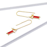 925 Sterling Silver Chinese Pavilion Long Chain Earrings for Women Gold Color Enamel Brincos Fashion Jewelry