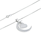 "I Love You To The Moon And Back " Carved Moon And Heart Shape Necklace 925 Sterling Silver