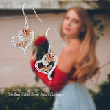 Love Heart Rose Earrings for Women Girlfriend Sterling Silver Flower Dangle Drop Earrings Jewelry Gifts for Christmas Anniversary