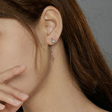 Sterling Silver 925 3D Rose Flower Long Chain Dangle Earrings For Women