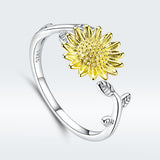 S925 sterling silver sunflower ring color separation plating ring