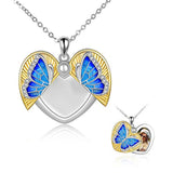 Silver Butterfly Necklace That Holds Pictures Heart Locket Necklace 