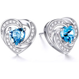 925 Sterling Silver Heart Stud Earrings with Crystals, Anniversary Valentine's Birthday Jewelry Gifts for Women