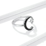 925 Sterling Silver Mysterious Star & Moon Finger Rings for Girlfriend Adjustable Fashion Jewelry