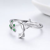 S925 sterling silver hummingbird greeting ring oxidized zircon ring
