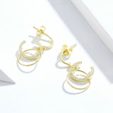 Genuine 925 Sterling Silver Geometric Circle Dangle Earrings for Women Gold Color Korean Style Fashion Jewelry