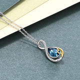 Crystal Infinity Necklace Water Drop Shaped Blue Gemstone Silver Necklaec