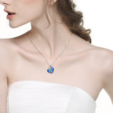 Heart-shaped bow knot blue dazzling light crystal necklace butterfly jewelry