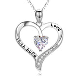 Engrave faith hope necklace love heart pendant silver jewelry